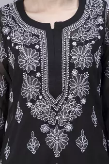 Black embroidered georgette chikankari-kurtis