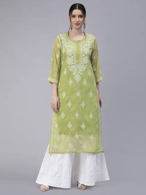 Green embroidered georgette chikankari-kurtis 1