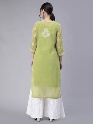 Green embroidered georgette chikankari-kurtis 2