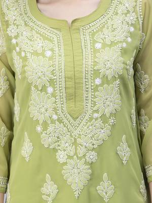 Green embroidered georgette chikankari-kurtis 3