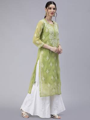 Green embroidered georgette chikankari-kurtis 4