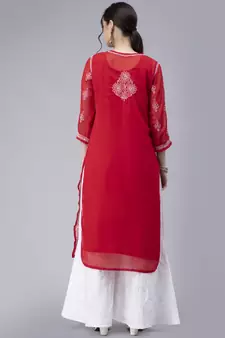 Red embroidered georgette chikankari-kurtis