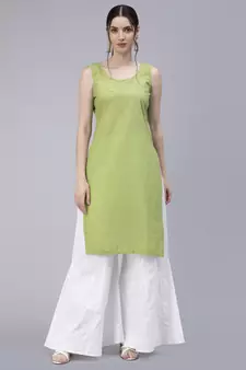 Green embroidered georgette chikankari-kurtis