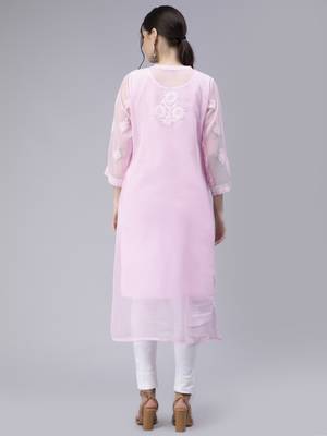 Pink embroidered georgette chikankari-kurtis 2
