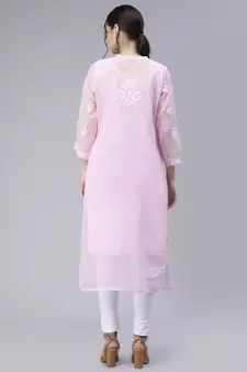 Pink embroidered georgette chikankari-kurtis