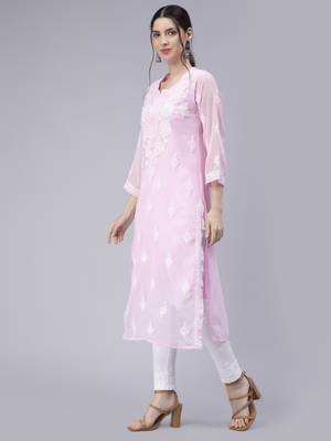 Pink embroidered georgette chikankari-kurtis 3
