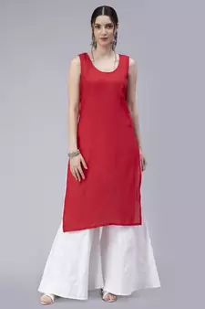 Red embroidered georgette chikankari-kurtis