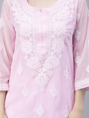 Pink embroidered georgette chikankari-kurtis 4