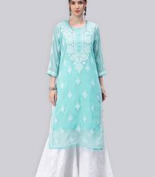 Blue embroidered georgette chikankari-kurtis