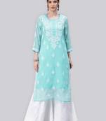 Blue embroidered georgette chikankari-kurtis