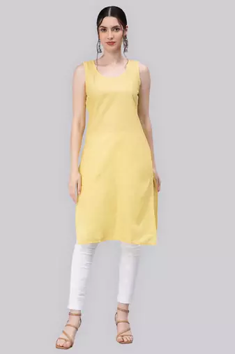 Yellow embroidered georgette chikankari-kurtis