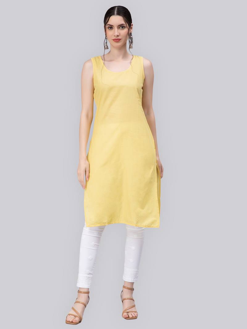 Yellow embroidered georgette chikankari-kurtis