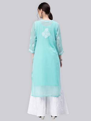 Blue embroidered georgette chikankari-kurtis 2