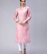 Pink Embroidered Chanderi Chikankari-kurtis