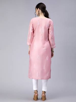 Pink Embroidered Chanderi Chikankari-kurtis 2