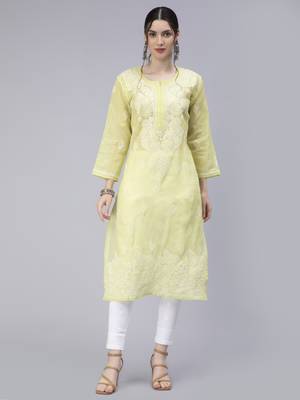 Green embroidered cotton chikankari-kurtis 1