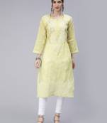 Green embroidered cotton chikankari-kurtis