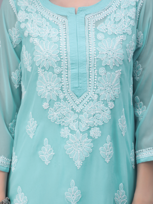 Blue embroidered georgette chikankari-kurtis 4