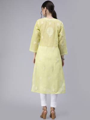 Green embroidered cotton chikankari-kurtis 2