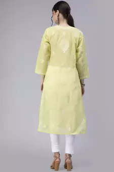 Green embroidered cotton chikankari-kurtis
