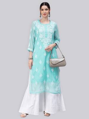 Blue embroidered georgette chikankari-kurtis 5