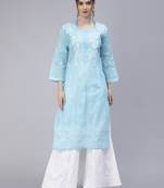Blue embroidered cotton chikankari-kurtis