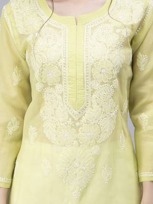 Green embroidered cotton chikankari-kurtis 3