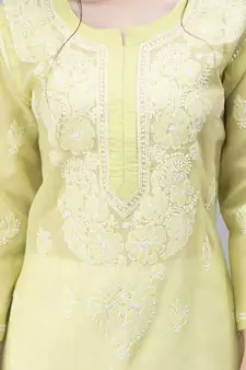 Green embroidered cotton chikankari-kurtis
