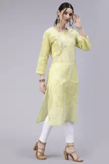 Green embroidered cotton chikankari-kurtis