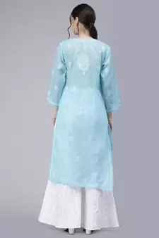 Blue embroidered cotton chikankari-kurtis