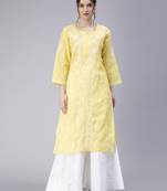 Yellow embroidered cotton chikankari-kurtis