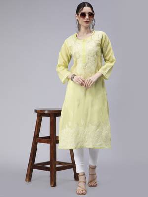 Green embroidered cotton chikankari-kurtis 5