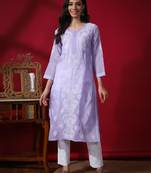 Peach embroidered cotton chikankari-kurtis