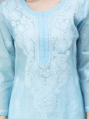 Blue embroidered cotton chikankari-kurtis 4