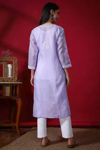 Peach embroidered cotton chikankari-kurtis