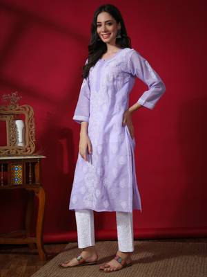 Peach embroidered cotton chikankari-kurtis 3
