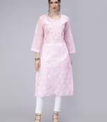 Pink embroidered cotton chikankari-kurtis