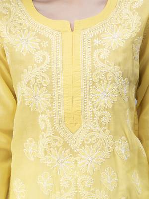 Yellow embroidered cotton chikankari-kurtis 5