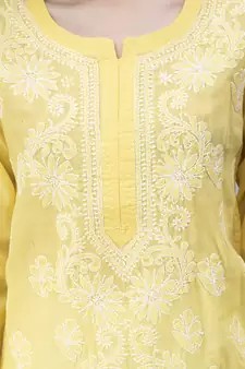 Yellow embroidered cotton chikankari-kurtis
