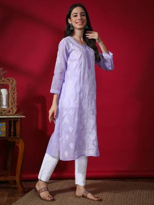 Peach embroidered cotton chikankari-kurtis 4