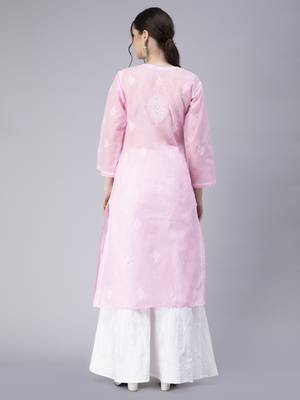 Pink embroidered cotton chikankari-kurtis 2