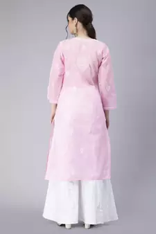 Pink embroidered cotton chikankari-kurtis