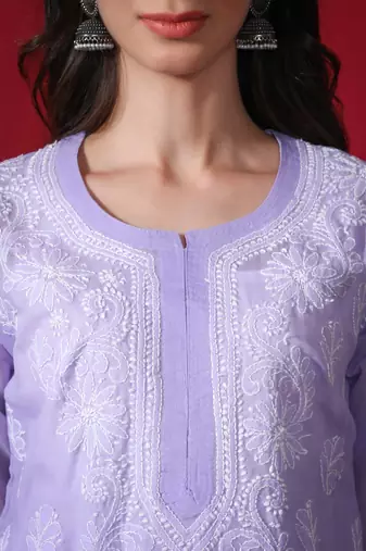Peach embroidered cotton chikankari-kurtis