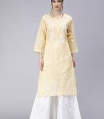 Beige embroidered cotton chikankari-kurtis