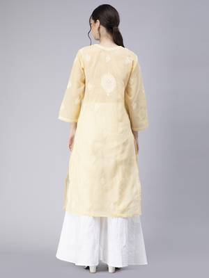 Beige embroidered cotton chikankari-kurtis 2