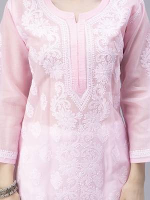 Pink embroidered cotton chikankari-kurtis 4