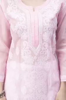 Pink embroidered cotton chikankari-kurtis