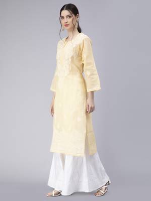 Beige embroidered cotton chikankari-kurtis 3