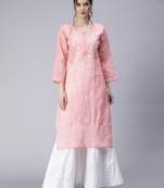 Peach embroidered cotton chikankari-kurtis