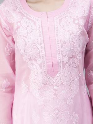 Pink embroidered cotton chikankari-kurtis 5
